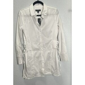Brooke Shields Women's White Oxford Button-Up w Top Side Tie Detailing - Size 8